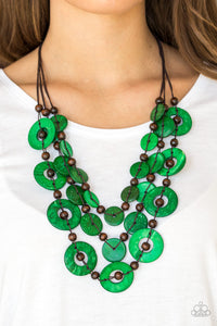 Paparazzi ~ Catalina Coastin ~ Green Wooden Bead Necklace Set