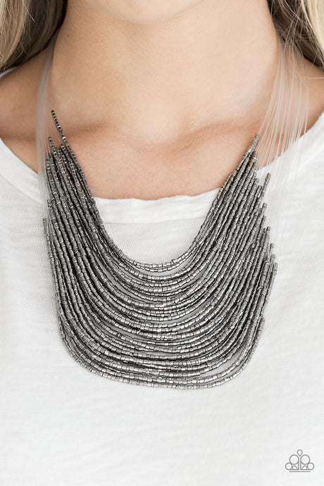Paparazzi ~ Catwalk Queen ~ Black Gunmetal Seed Bead Necklace Set