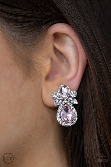 Paparazzi - Celebrity Crowd - Pink Clip On Earrings - Klassy Jewelz Boutique