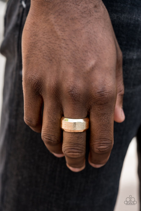 Paparazzi ~ Checkmate ~ Men's Gold Ring with Stretchy Band