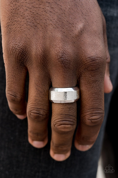 Paparazzi ~ Checkmate ~ Men's Silver Ring with Stretchy Band