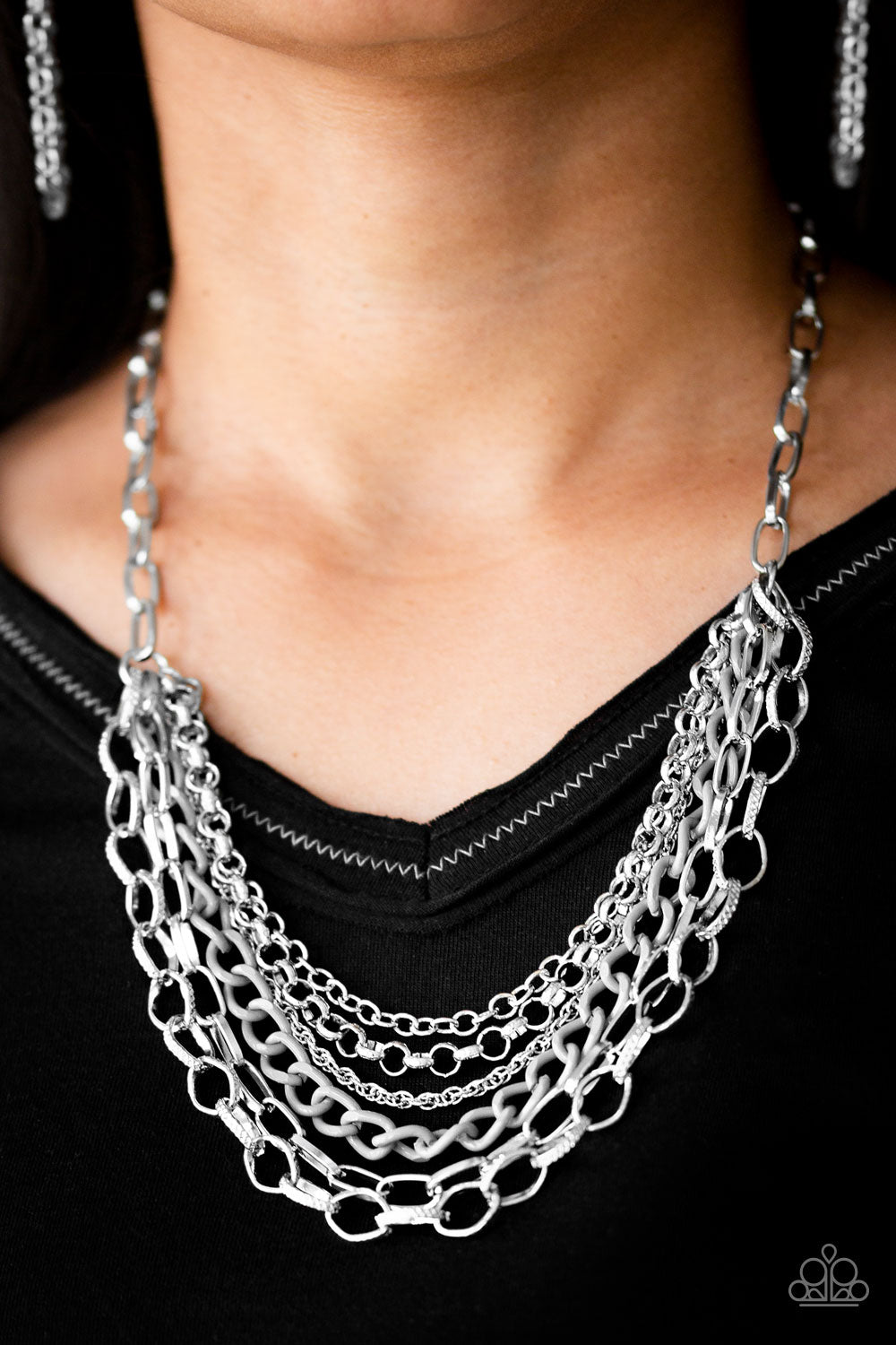 Paparazzi ~ Color Bomb ~ Silver Necklace Set