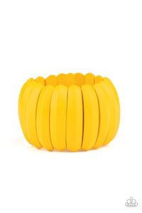 Paparazzi ~ Colorfully Congo ~ Yellow Wooden Bracelet with Stretchy Bands