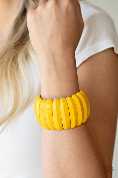 Paparazzi ~ Colorfully Congo ~ Yellow Wooden Bracelet with Stretchy Bands