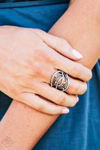 Load image into Gallery viewer, Paparazzi ~ Cosmic Compass ~ Black Ring with Stretchy Band (Fashion Fix Exclusive)