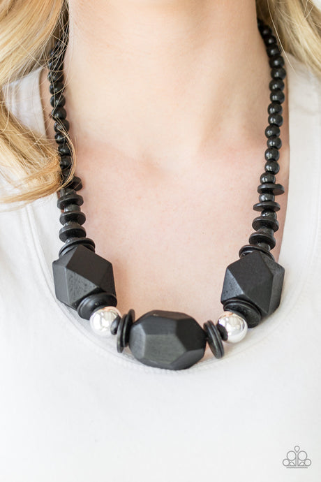 Paparazzi ~ Costa Maya Majesty ~ Black Wooden Bead Necklace Set