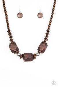 Paparazzi ~ Costa Maya Majesty ~ Brown Wooden Bead Necklace Set