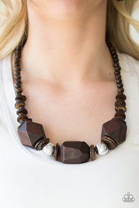 Paparazzi ~ Costa Maya Majesty ~ Brown Wooden Bead Necklace Set