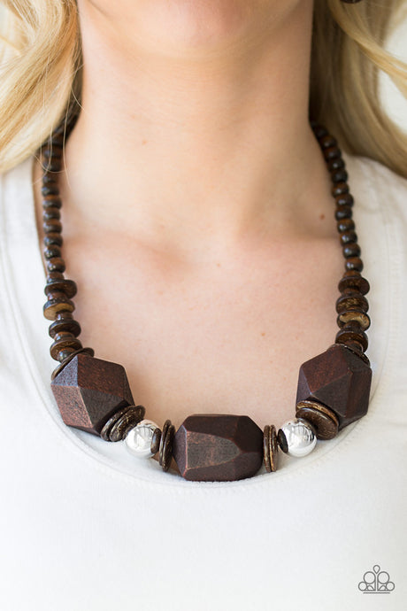 Paparazzi ~ Costa Maya Majesty ~ Brown Wooden Bead Necklace Set