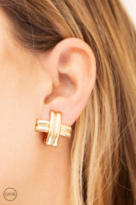 Paparazzi - Couture Crossover - Gold Clip-On Earrings - Klassy Jewelz Boutique