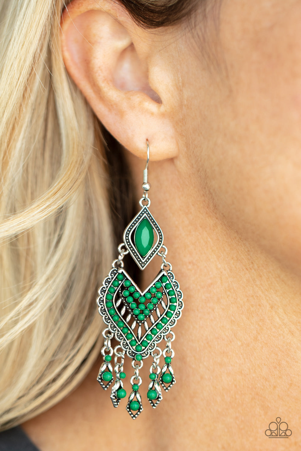 Paparazzi ~ Dearly Debonair ~ Green Earrings
