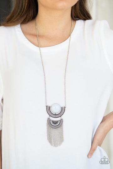 Paparazzi - Desert Diviner - Silver Bead Crescent Pendant Necklace - Klassy Jewelz Boutique