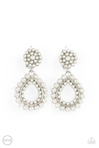 Paparazzi ~ Discerning Droplets ~ White Clip-On Earrings