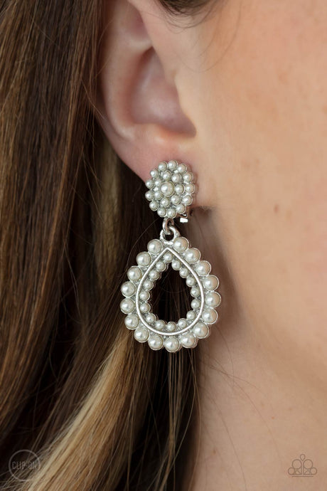 Paparazzi ~ Discerning Droplets ~ White Clip-On Earrings