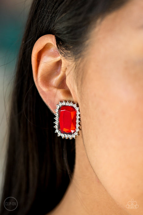 Paparazzi ~ Downtown Dapper ~ Red Clip-On Earrings