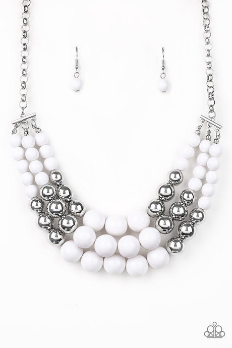 Paparazzi - Dream Pop - White and Silver Bead Necklace Set