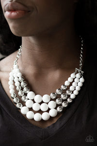 Paparazzi - Dream Pop - White and Silver Bead Necklace Set