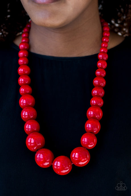 Paparazzi ~ Effortlessly Everglades ~ Red Wooden Bead Necklace Set