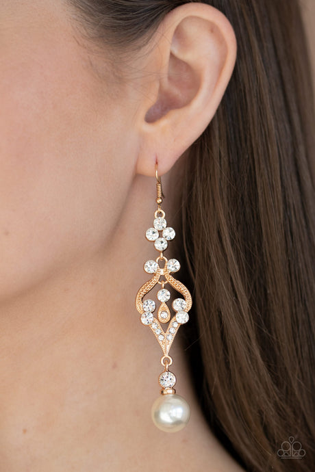 Paparazzi ~ Elegantly Extravagant ~ Gold Pearl Earrings