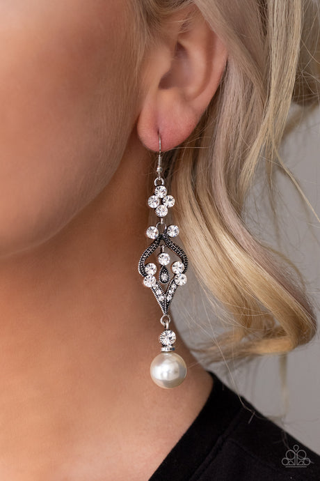 Paparazzi ~ Elegantly Extravagant ~ White Pearl Earrings