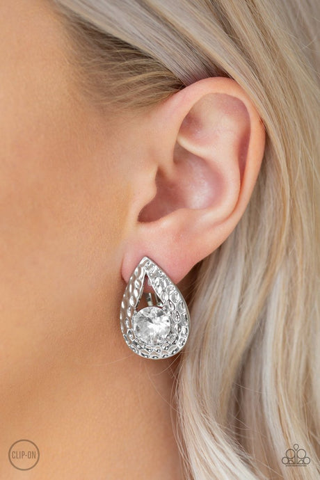 Paparazzi - Elite Edge - White Clip-On Earrings -$5.00