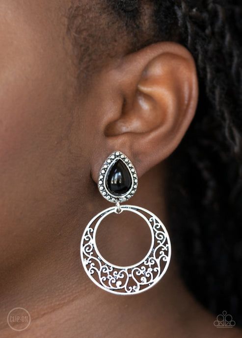 Paparazzi ~ Exotic Escape ~ Black Clip-On Earrings