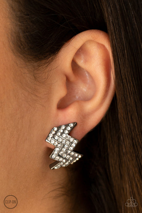 Paparazzi ~ Fast as Lightning ~ Black Clip-On Earrings