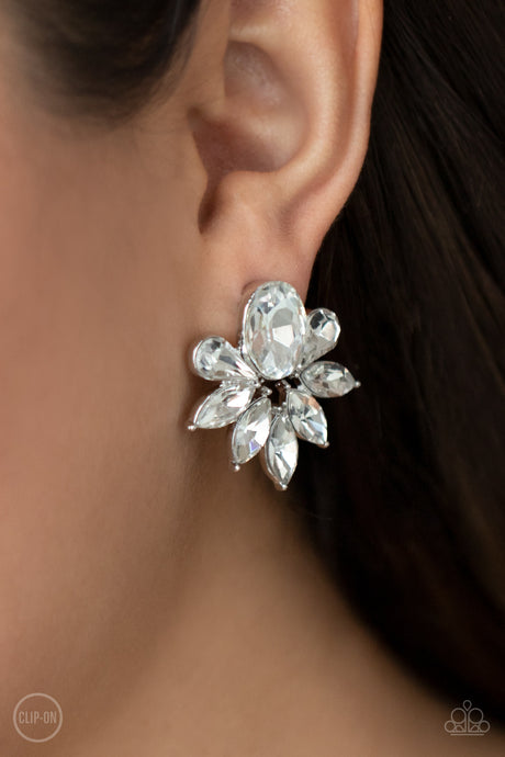 Paparazzi - Fearless Finesse - White Clip-On Earrings