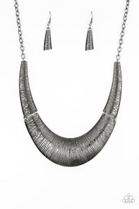 Paparazzi ~ Feast or Famine ~ Black Gunmetal Crescent-Shaped Necklace Set