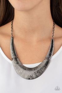 Paparazzi ~ Feast or Famine ~ Black Gunmetal Crescent-Shaped Necklace Set
