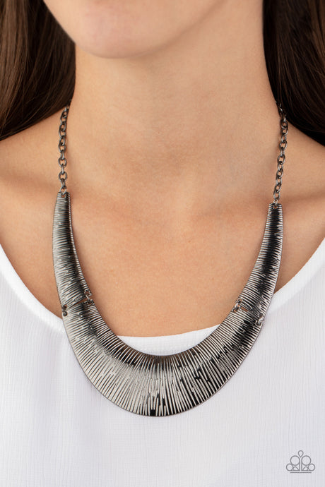 Paparazzi ~ Feast or Famine ~ Black Gunmetal Crescent-Shaped Necklace Set