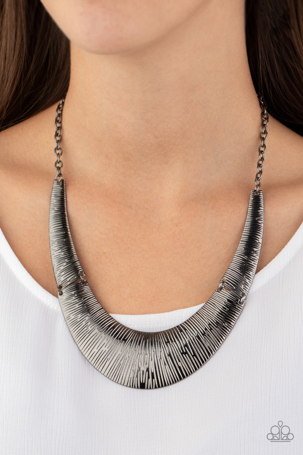 Paparazzi ~ Feast or Famine ~ Black Gunmetal Crescent-Shaped Necklace Set