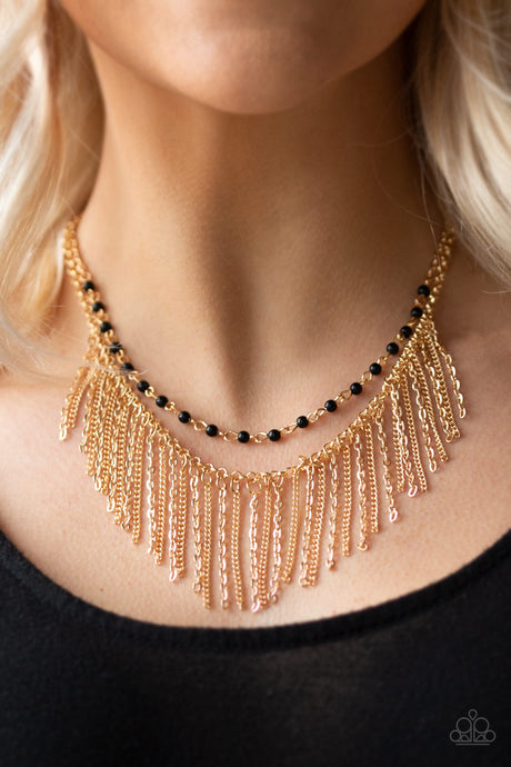 Paparazzi ~ Fierce In Fringe ~ Gold Necklace Set