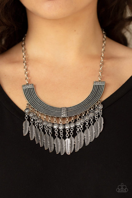 Paparazzi ~ Fierce in Feathers ~ Silver Necklace Set