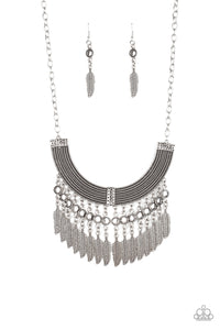 Paparazzi ~ Fierce in Feathers ~ Silver Necklace Set