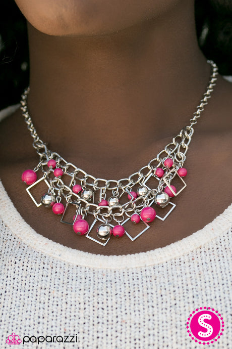 Paparazzi ~ Finally FRAME-ous ~ Pink Necklace Set