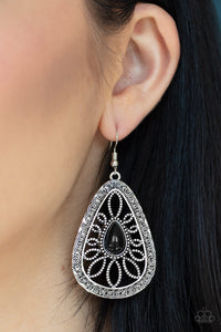 Paparazzi ~ Floral Frill ~ Black Earrings