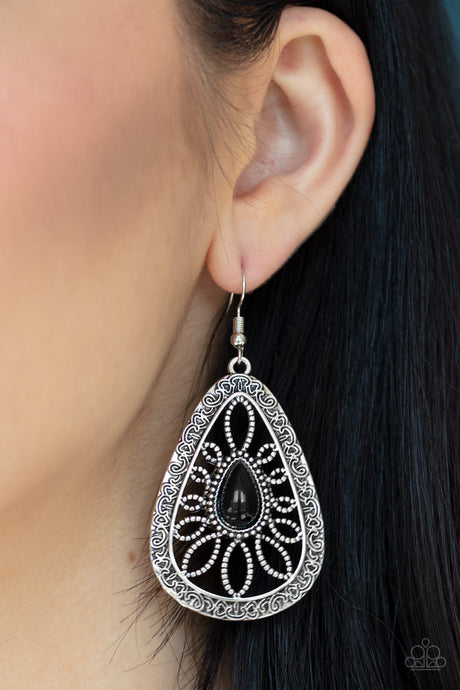 Paparazzi ~ Floral Frill ~ Black Earrings