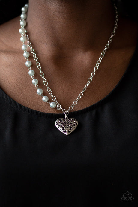 Paparazzi ~ Forever In My Heart ~ Silver Heart Pendant Necklace Set