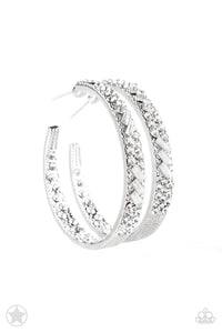 Paparazzi ~ GLITZY By Association ~ White Hoop Earrings (Blockbuster)