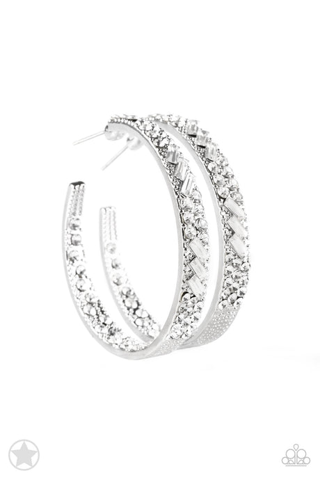 Paparazzi ~ GLITZY By Association ~ White Hoop Earrings (Blockbuster)