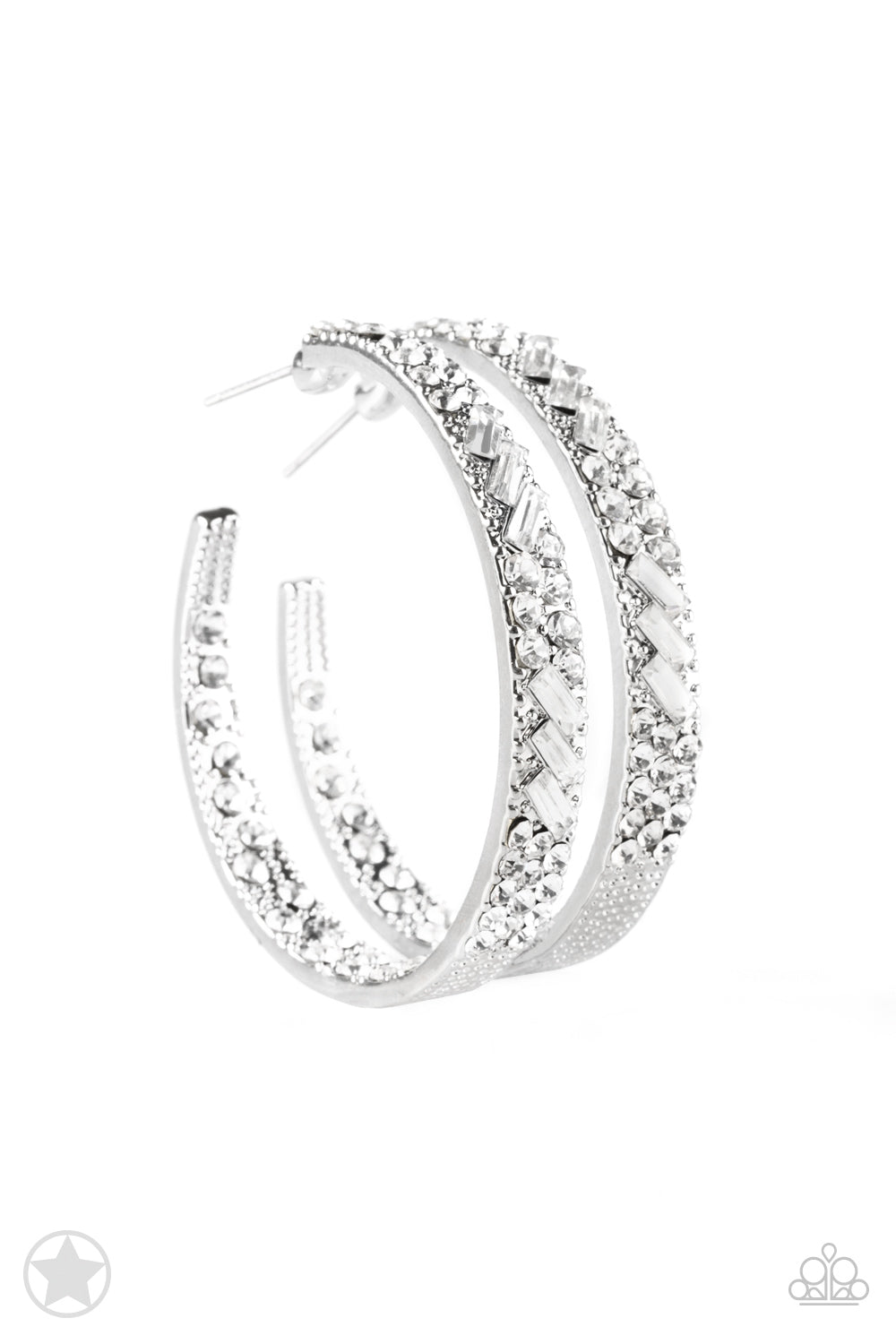 Paparazzi ~ GLITZY By Association ~ White Hoop Earrings (Blockbuster)