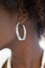 Load image into Gallery viewer, Paparazzi ~ GLITZY By Association ~ White Hoop Earrings (Blockbuster)