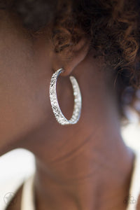 Paparazzi ~ GLITZY By Association ~ White Hoop Earrings (Blockbuster)