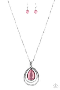 Paparazzi ~ GLOW and Tell ~ Pink Cat's Eye Stone Necklace Set