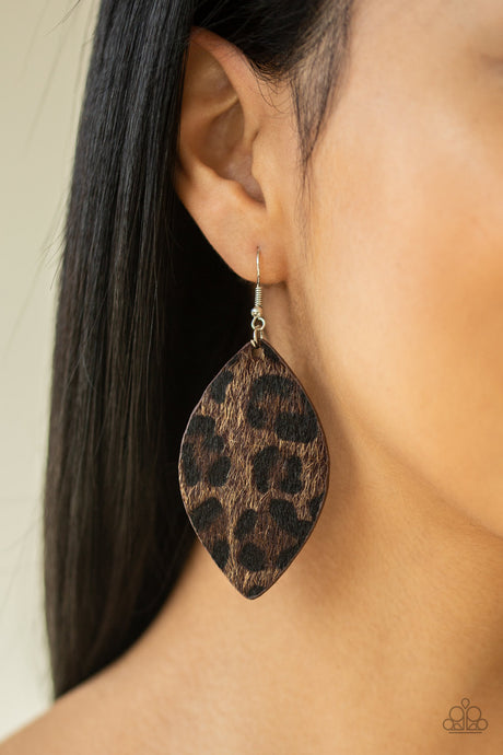 Paparazzi ~ GRR-irl Power! ~ Brown Earrings with Black Cheetah Print
