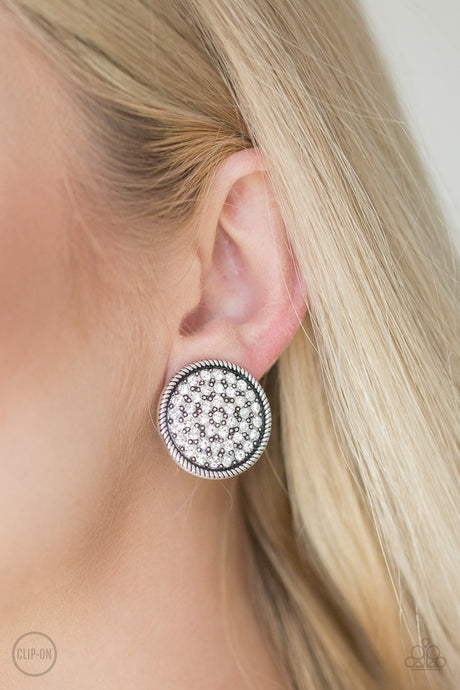 Paparazzi - Gatsby, Who? - White Rhinestone Clip-On Earrings