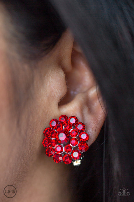 Paparazzi ~ Glammed Out ~ Red  Rhinestone Clip-On Earrings