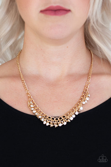 Paparazzi ~ Glow and Grind ~ Gold Rhinestone Necklace Set
