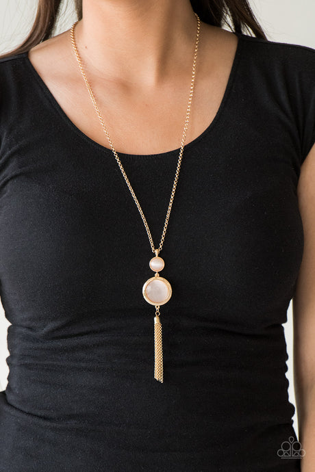 Paparazzi - Have Some Common SENSE!-Gold Moonstone Pendant Necklace Set - Klassy Jewelz Boutique